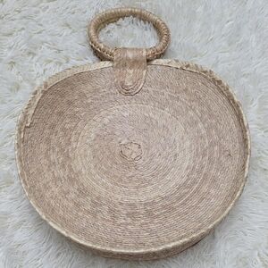 Handwoven Round Straw Tote Bag in Natural